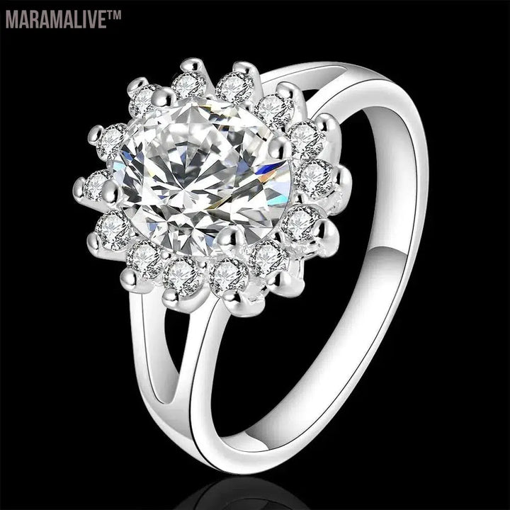 Popular brands 925 Sterling Silver crystal flower moissanite diamond Rings For Women Fashion Wedding Party Gifts Jewelry