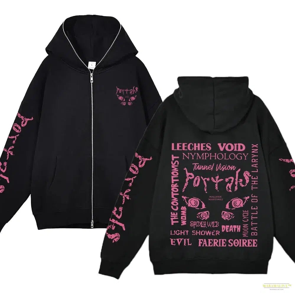 Portals Tour Album Print Hoodie Full Zipper Streetwear for Men Women Casual Coats Hip Hop Style