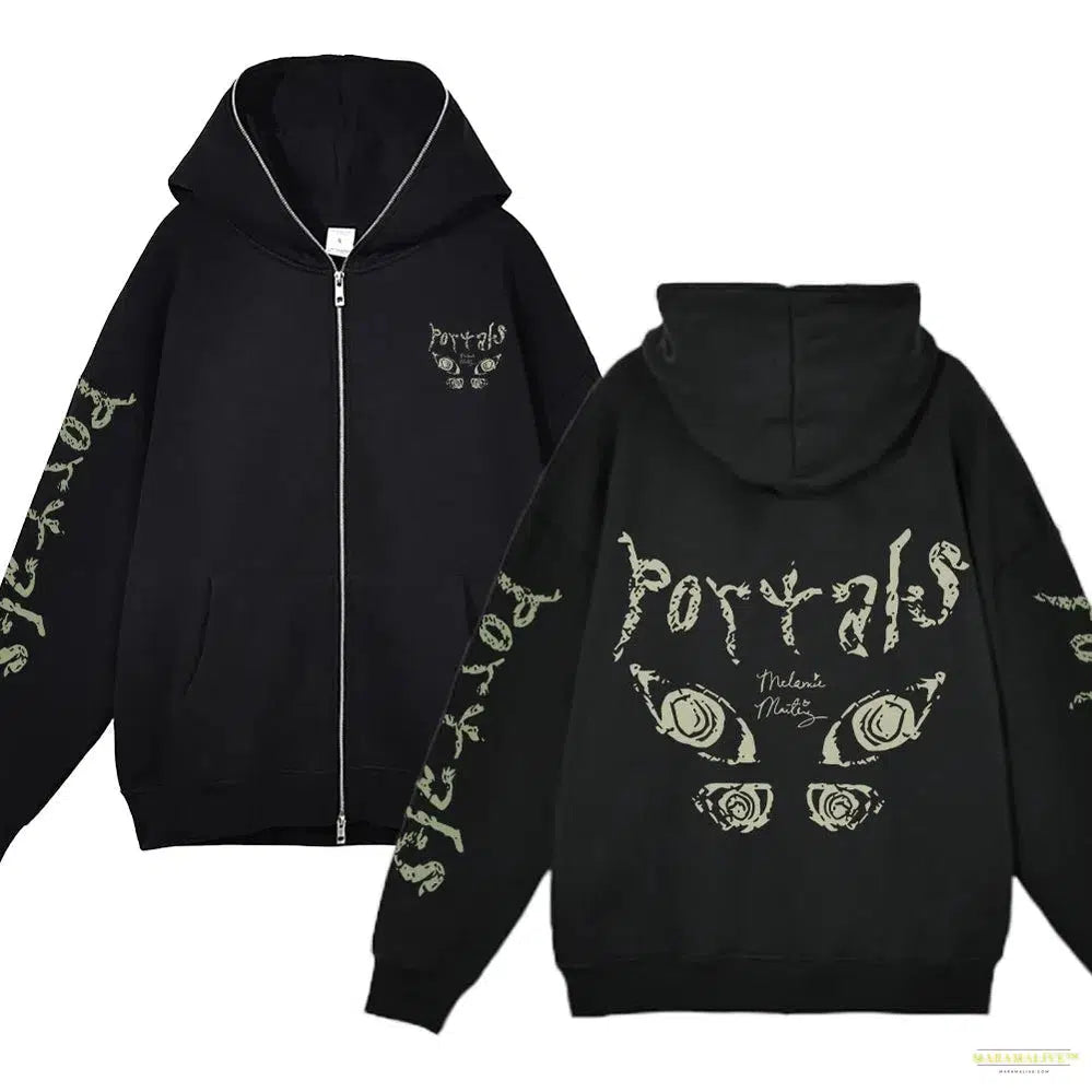 Portals Tour Album Print Hoodie Full Zipper Streetwear for Men Women Casual Coats Hip Hop Style