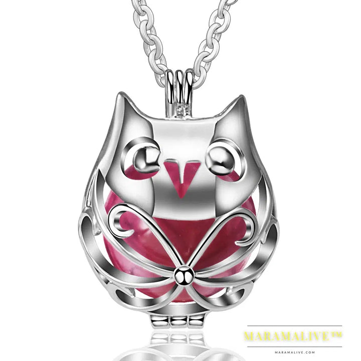 Pregnancy Bola Ball Necklace Unique Lovely Owl Locket Cage Pendant With 20mm Inner Mexican Bola Pregnant Women Jewelry