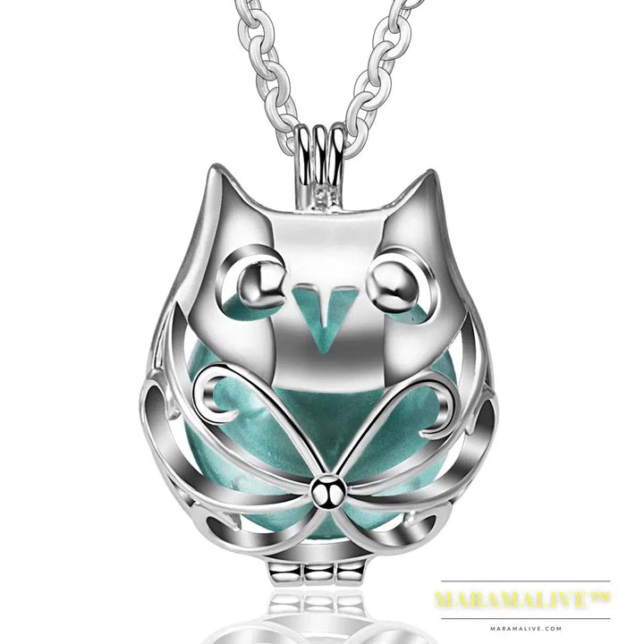 Pregnancy Bola Ball Necklace Unique Lovely Owl Locket Cage Pendant With 20mm Inner Mexican Bola Pregnant Women Jewelry