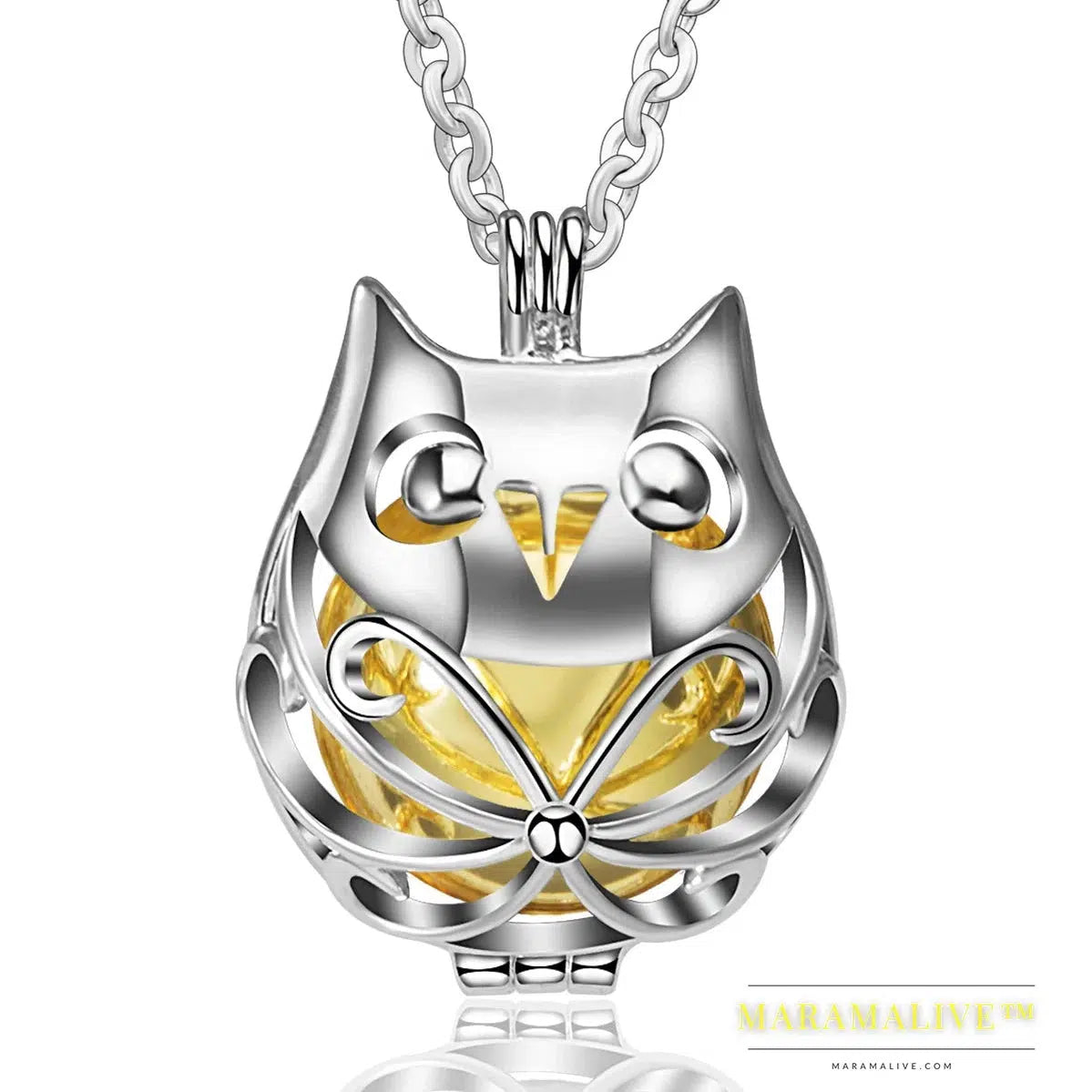 Pregnancy Bola Ball Necklace Unique Lovely Owl Locket Cage Pendant With 20mm Inner Mexican Bola Pregnant Women Jewelry