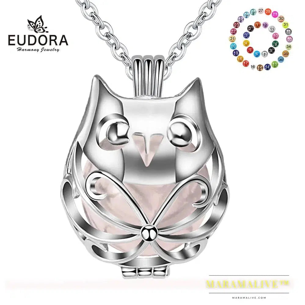 Pregnancy Bola Ball Necklace Unique Lovely Owl Locket Cage Pendant With 20mm Inner Mexican Bola Pregnant Women Jewelry