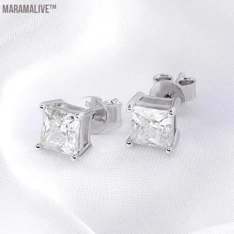 Princess Cut 0.4-5CT Moissanite Stud Earrings for Women Men VVS Simulated Diamond Ear Studs 925 Sterling Silver Jewelry