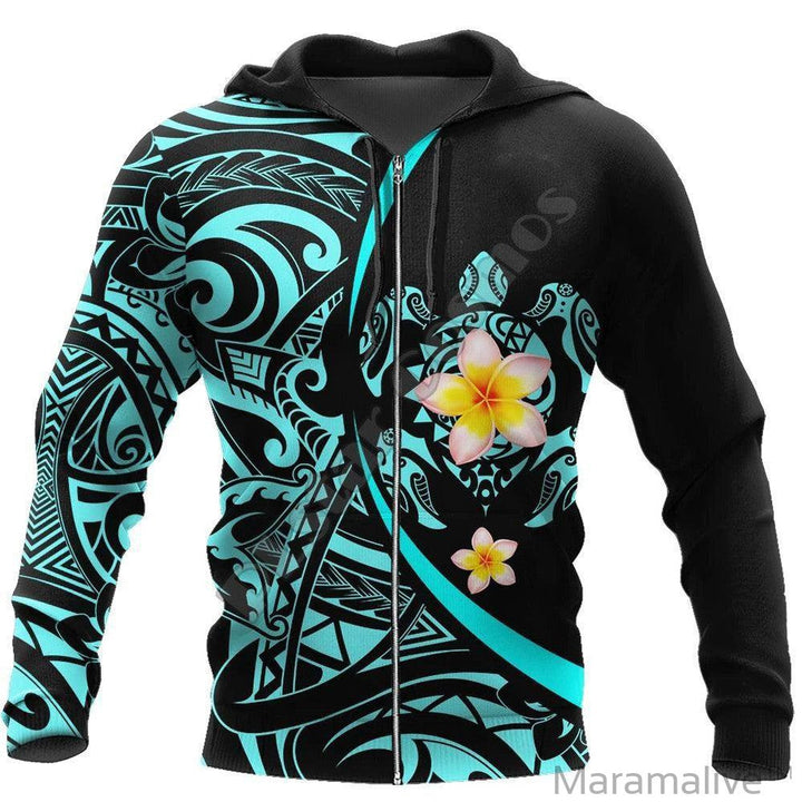 Printed Hoodie Turtle Print Hoodie 3D Zipper Hoodie