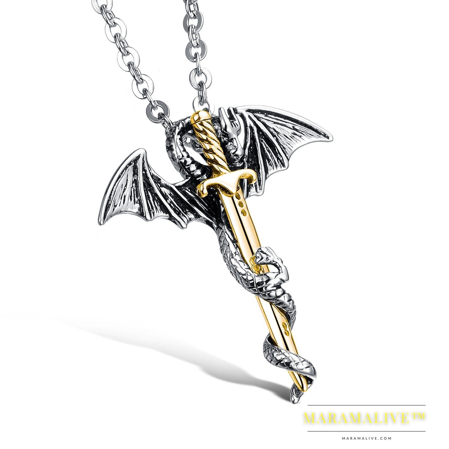 Pterodactyl Golden Sword Men's Titanium Steel Necklace