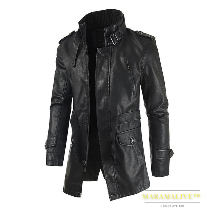 Pu Hooded Slim Young Men's Leather Jacket