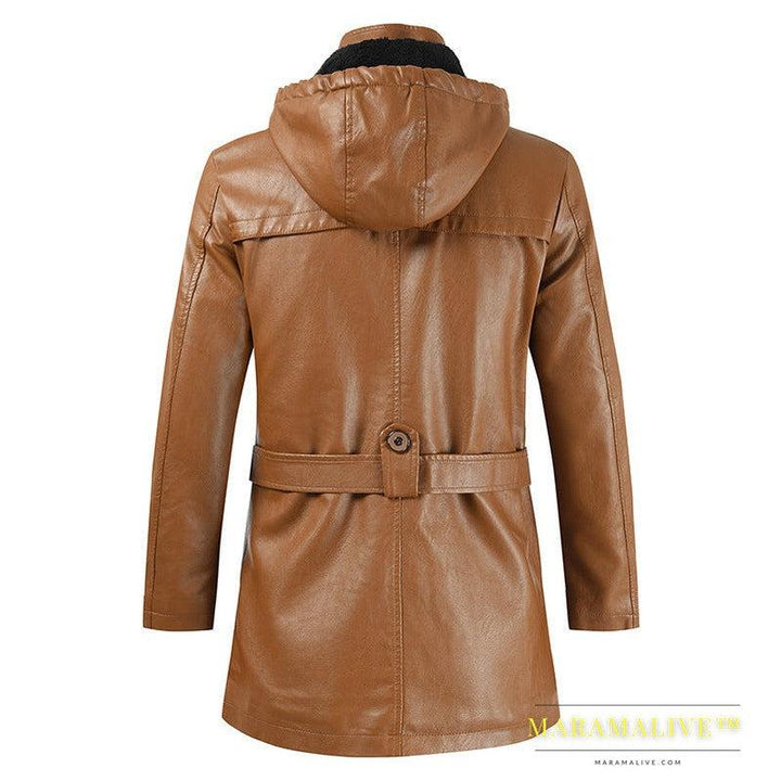 Pu Hooded Slim Young Men's Leather Jacket