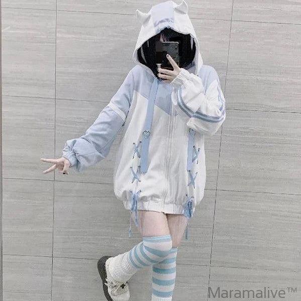 Pullover Fairycore Bandage Sweatshirt Y2k Aesthetics Grunge Hoodies Women E-girl Goth Streetwear Top