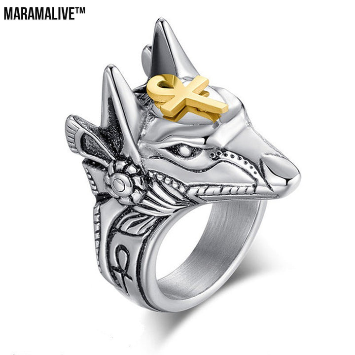 Punk Anubis Egyptian Cross Beast Ring