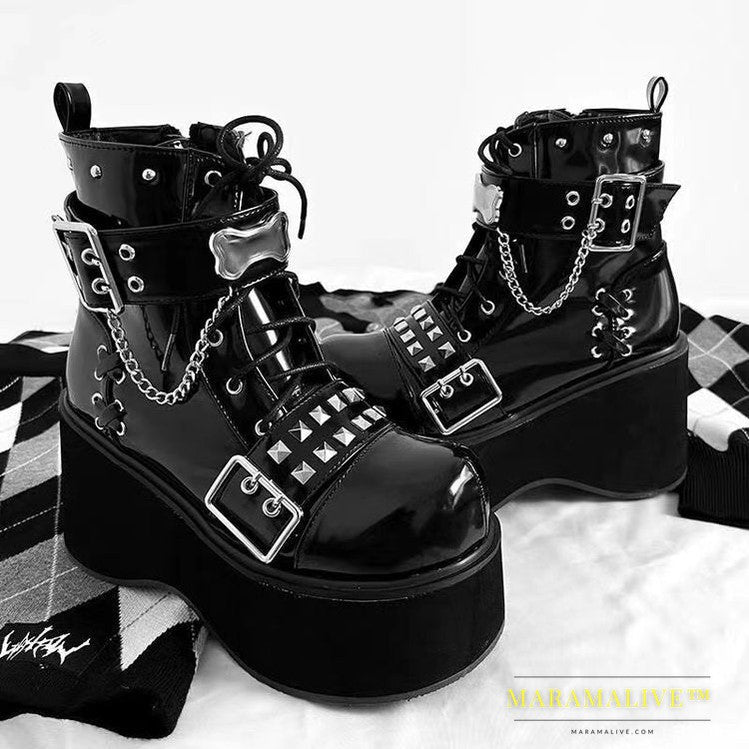 Punk Belt Buckle Platform Y2g Shoes Gothic Platform Shoes Boots