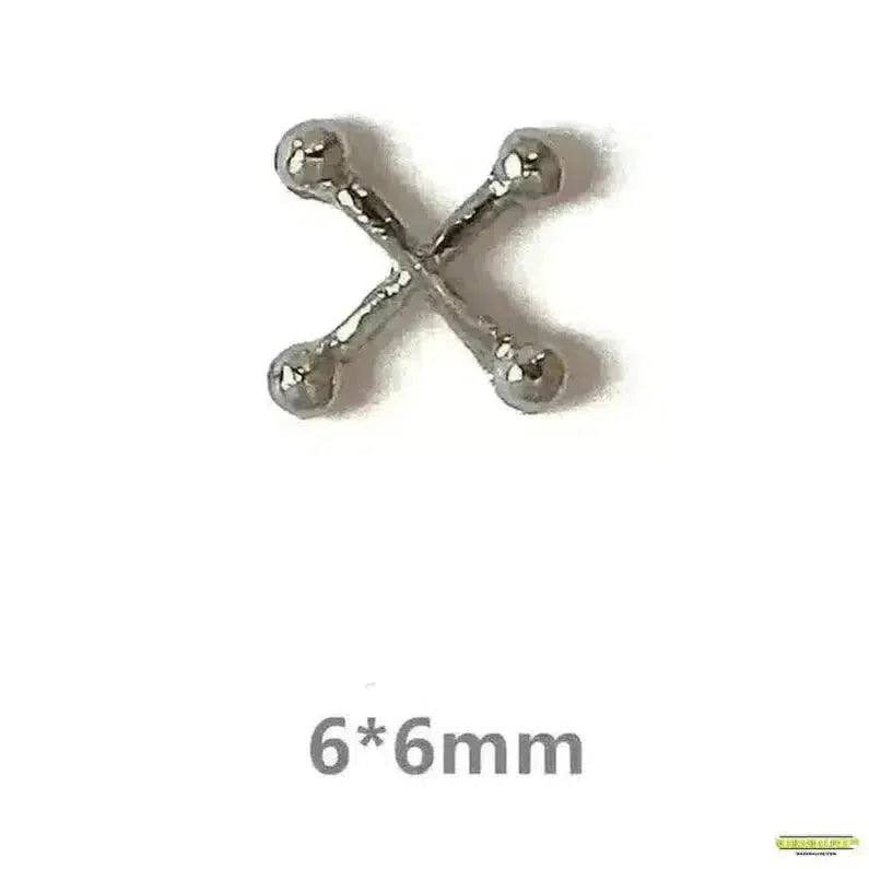 Punk Cross Nail Art Charms - 3D Retro Silver Gothic Design - 20pc Hollow Iron Ring Kit