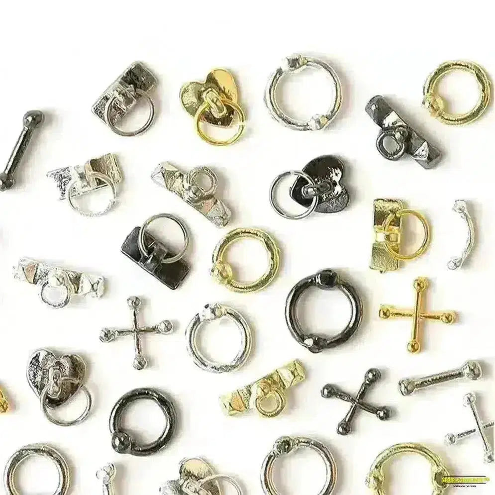 Punk Cross Nail Art Charms - 3D Retro Silver Gothic Design - 20pc Hollow Iron Ring Kit