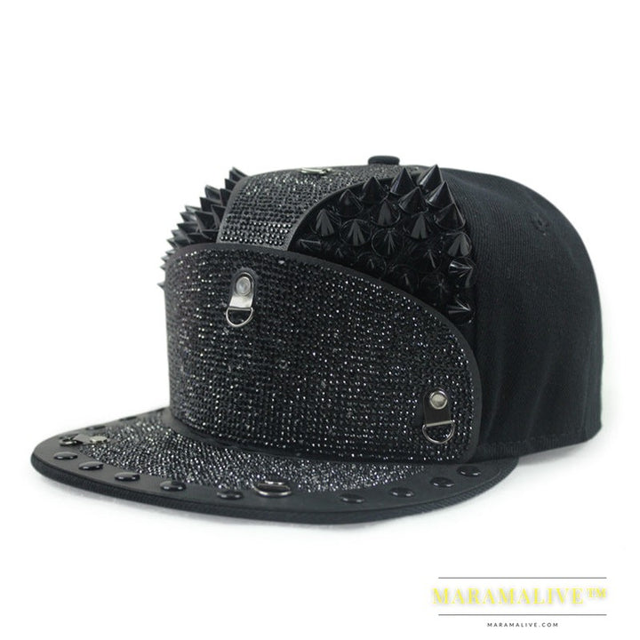 Punk Diamond Armor Tip Rivet Hip Hop Flat Brim Hat