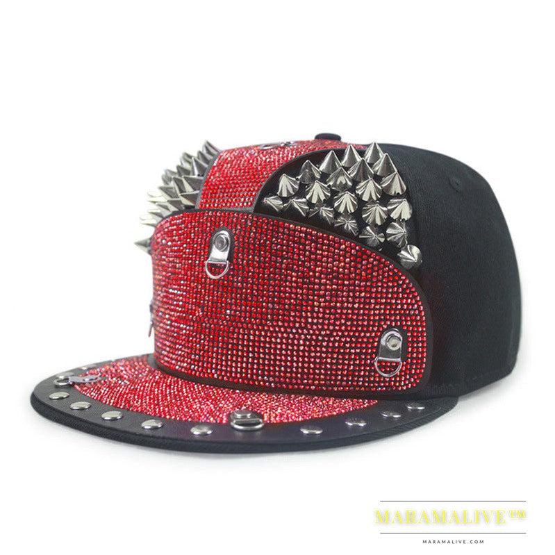 Punk Diamond Armor Tip Rivet Hip Hop Flat Brim Hat