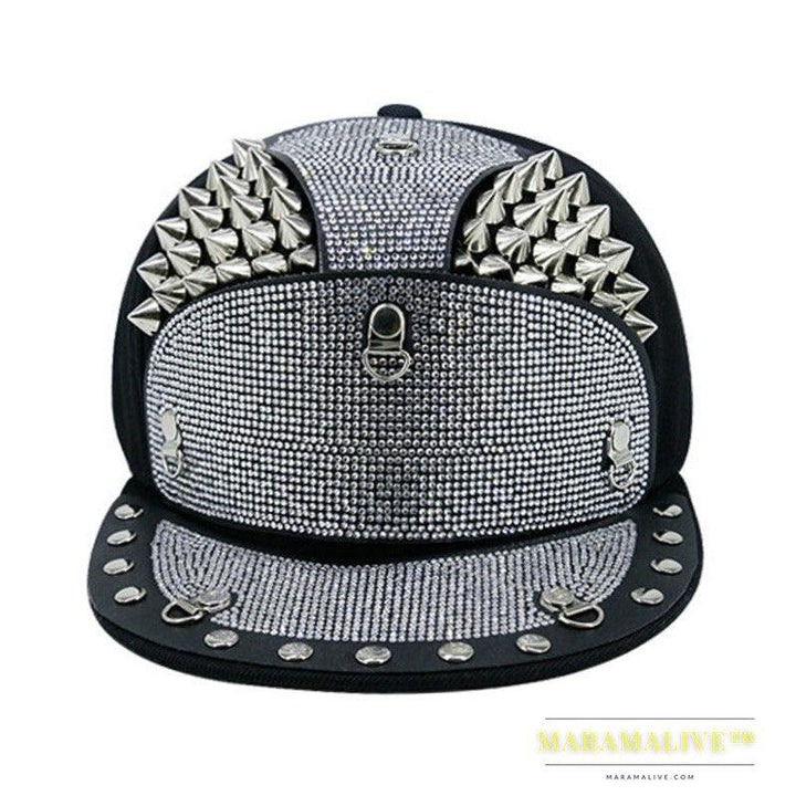 Punk Diamond Armor Tip Rivet Hip Hop Flat Brim Hat