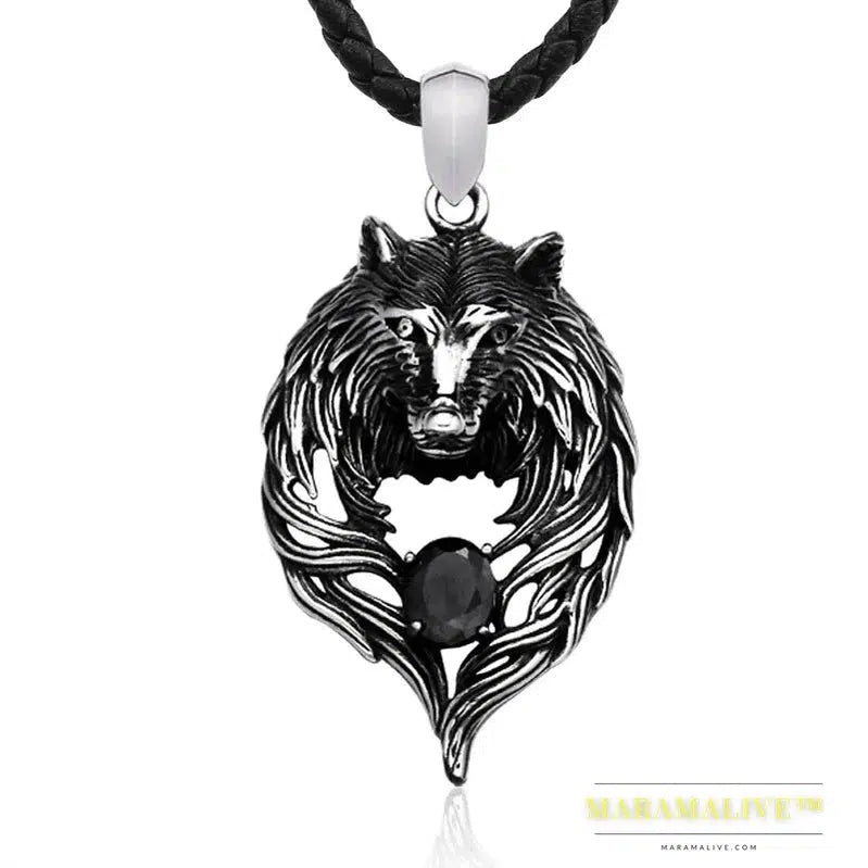 Punk Fashion 316L stainless steel new design howling gem wolf pendant necklace viking men celt Charm jewelry