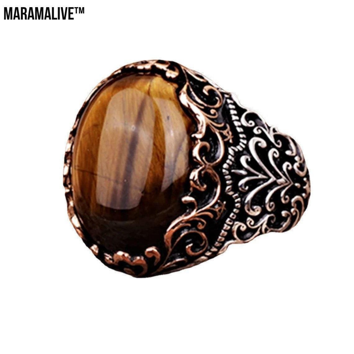 Punk Glyph Tiger Stone Ring