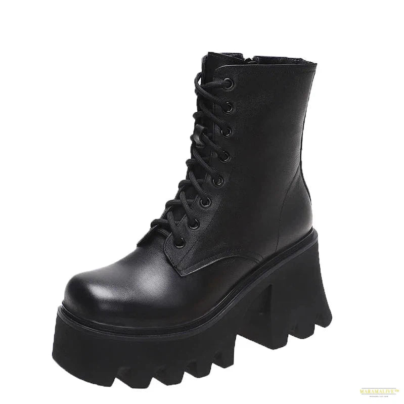 Punk Goth Ankle Boots Women Black Chunky Wedge Platform Shoes Woman Lace Autumn Patent Leather Footwear Lady Botas Mujer