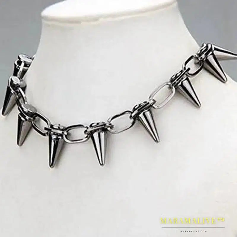 Punk Gothic Cuspidal Studs Spikes Rivet Choker Steampunk Goth Stainless Steel Chain Necklace Collar Trendy Rock Hip Hop Bijoux