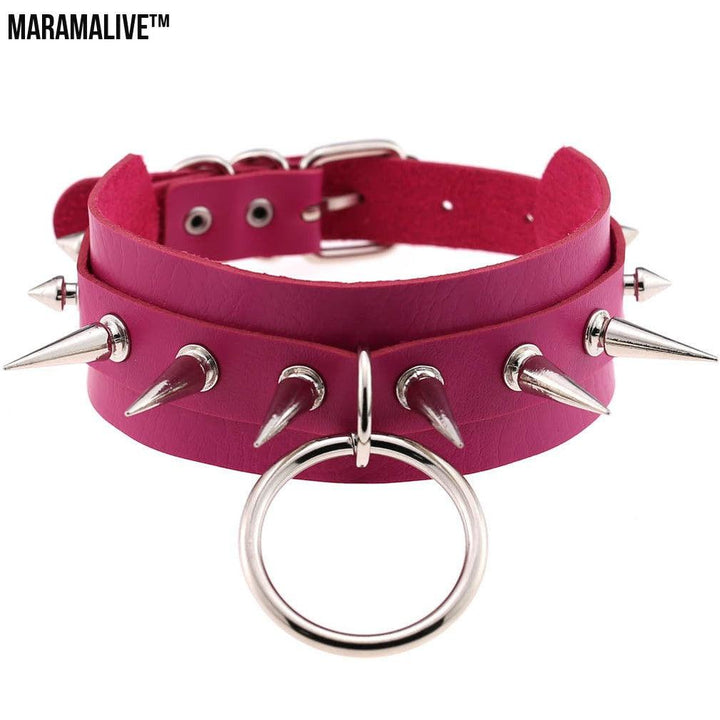 Punk Gothic Leather Horn Rivet Collar Personalized Hanging Ring Plus Lock Neck