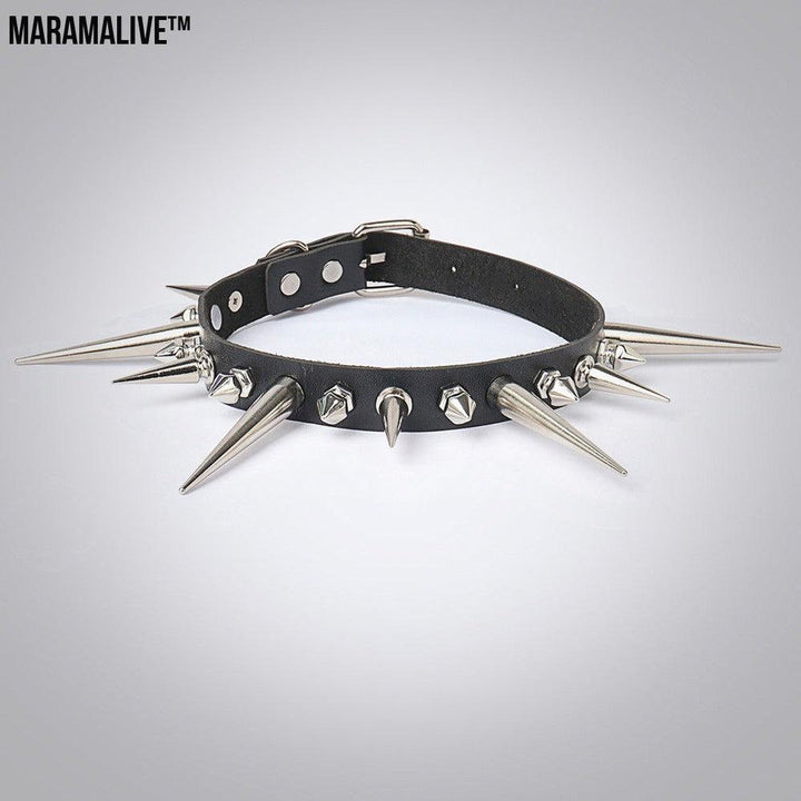 Punk Gothic Long And Short Rivet Spike Leather Collar Leather Necklace