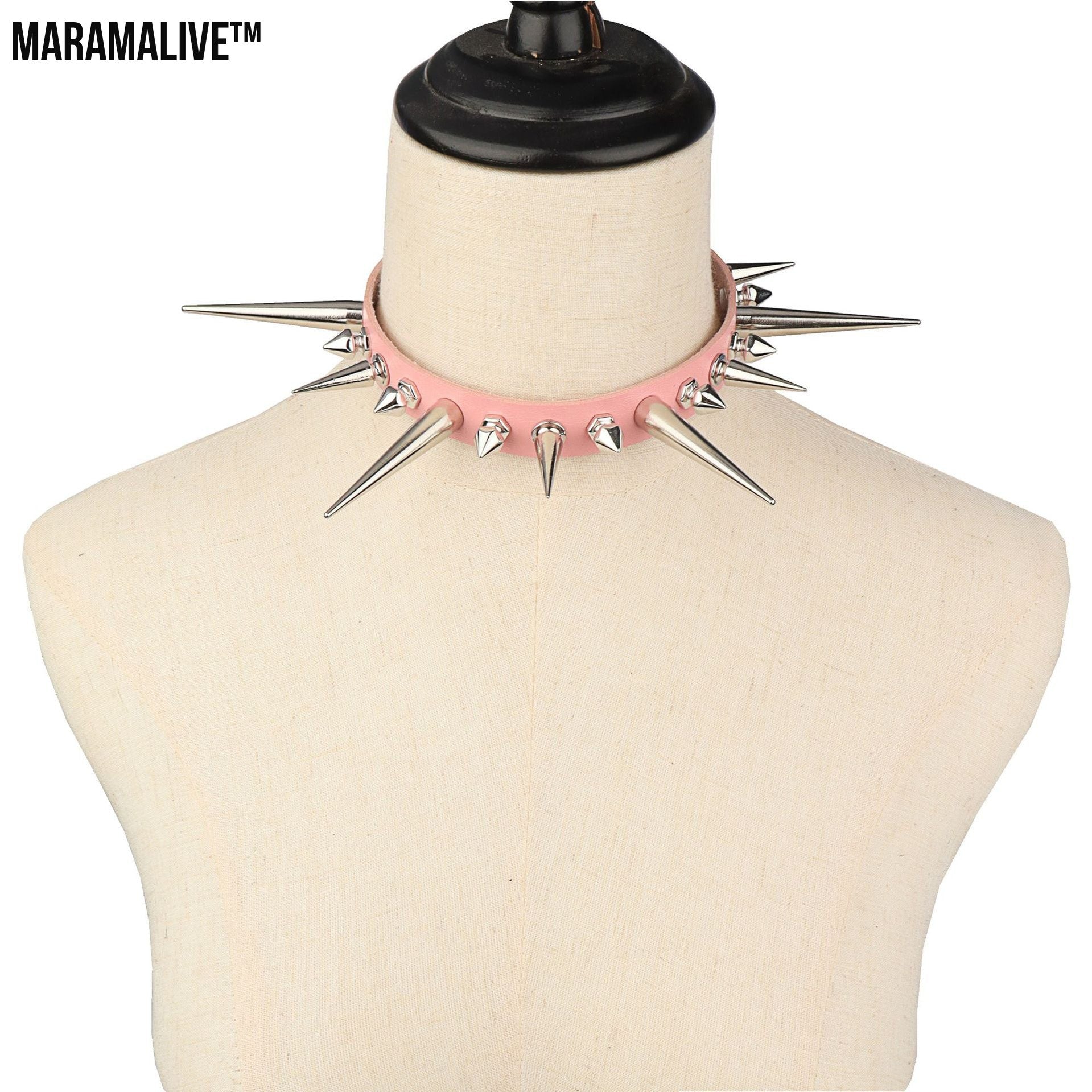 Punk Gothic Long And Short Rivet Spike Leather Collar Leather Necklace