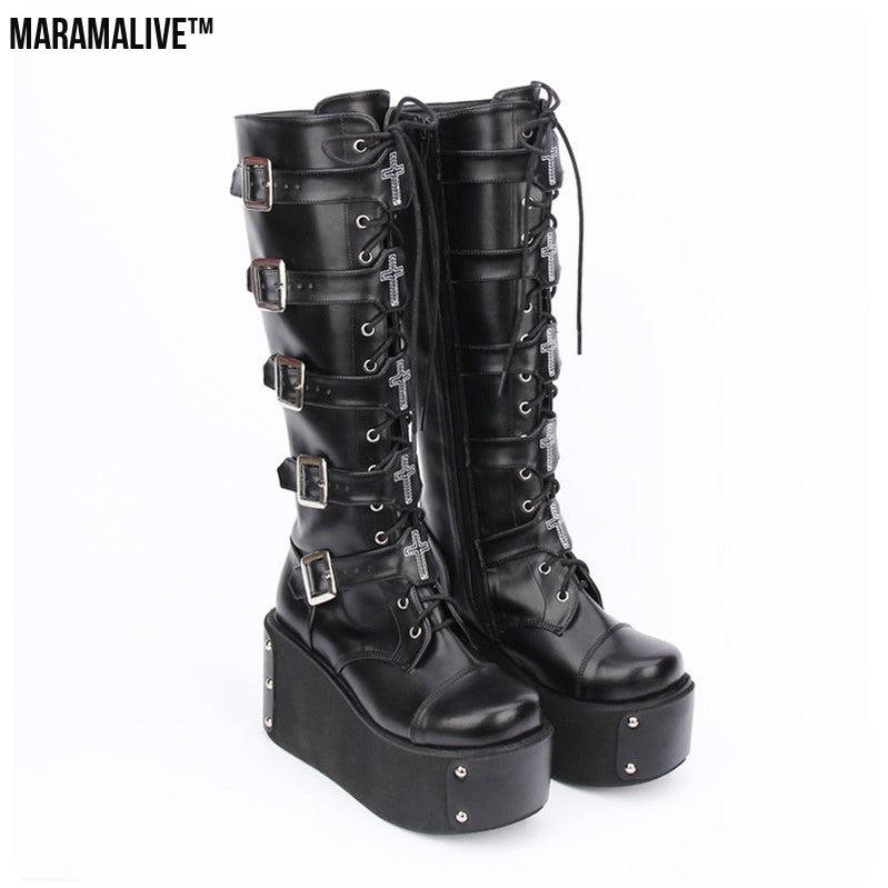 Punk High Boots with Cross Accents