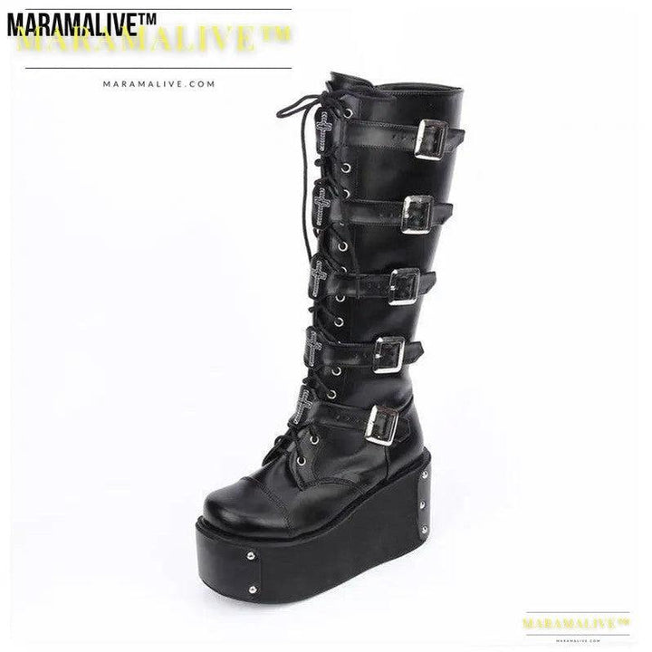 Punk High Boots with Cross Accents