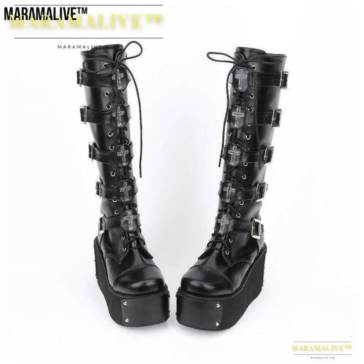 Punk High Boots with Cross Accents