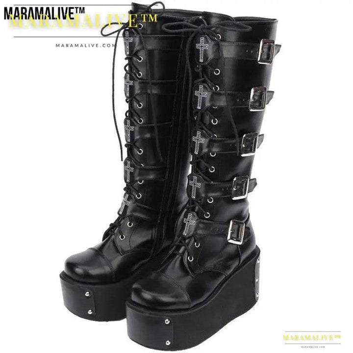 Punk High Boots with Cross Accents