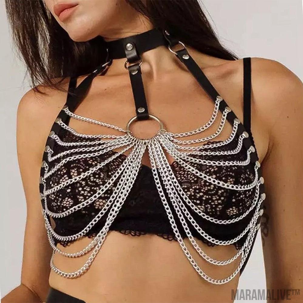 Punk Ladies Waist Chain Fringe Multi-layer Body Chain Metal Strap Chain Sexy Accessories Horse Leather Goods