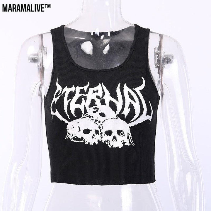 Punk Nightclub Navel Short Vest Gothic Vest Print Sexy Street Women