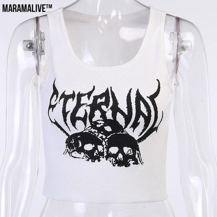 Punk Nightclub Navel Short Vest Gothic Vest Print Sexy Street Women