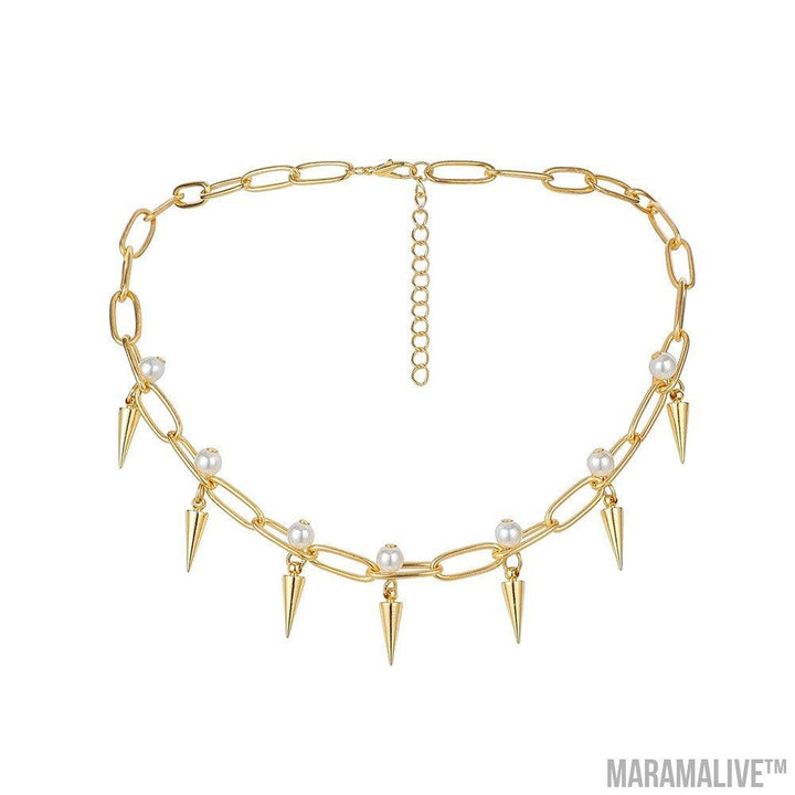 Punk Pearl Metal Tapered Rivet Necklace