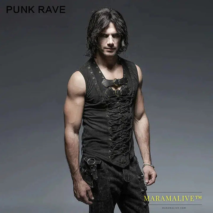 Punk Rave Mens Black Steampunk Rock Casual fashion Goth Punk T-shirt top T421