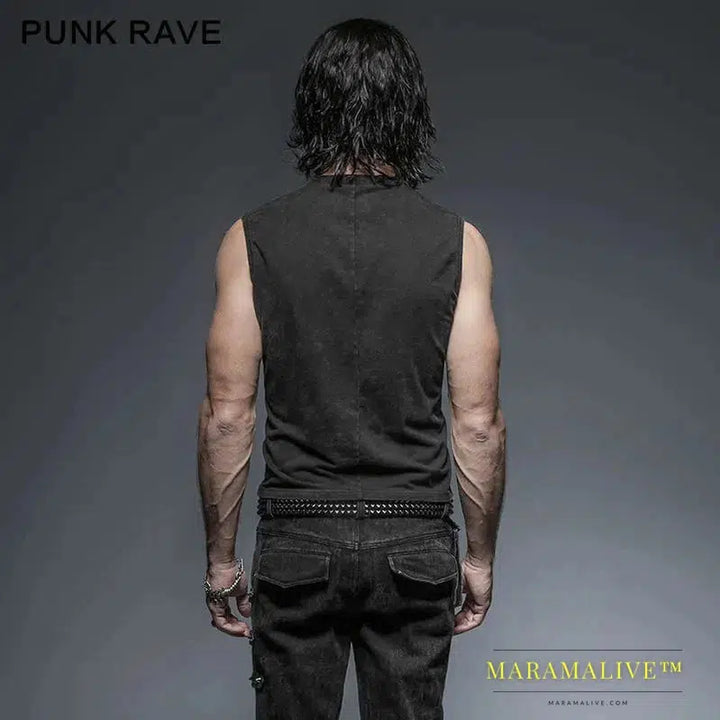 Punk Rave Mens Black Steampunk Rock Casual fashion Goth Punk T-shirt top T421