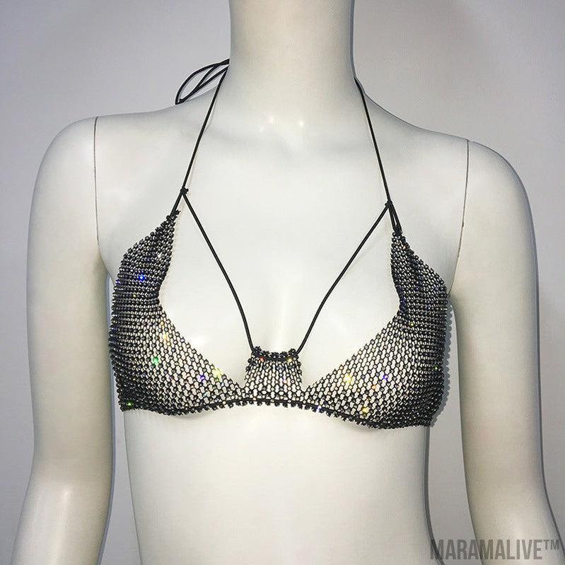 Punk Rhinestone Spaghetti Strap Bra Music Festival Top