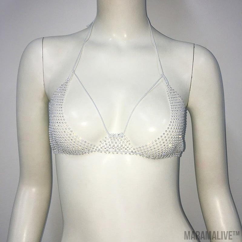 Punk Rhinestone Spaghetti Strap Bra Music Festival Top