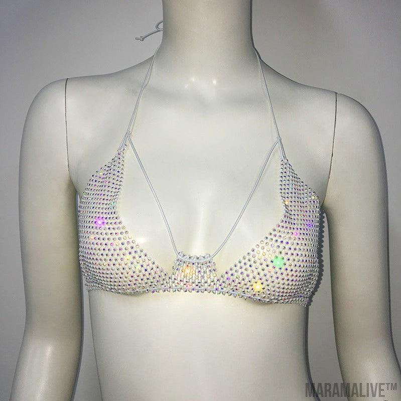 Punk Rhinestone Spaghetti Strap Bra Music Festival Top