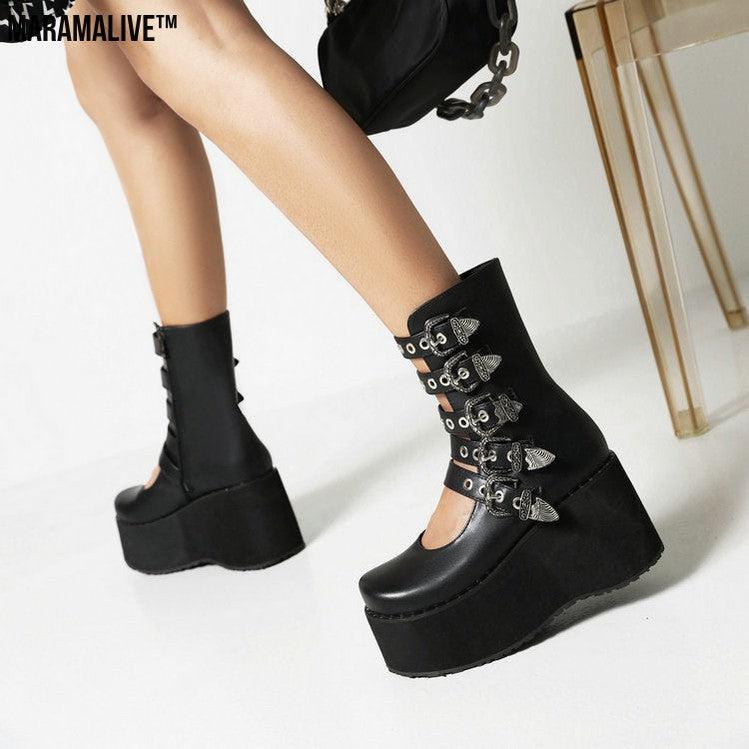 Punk Rivet Thick Bottom Platform Female Ankle Boots