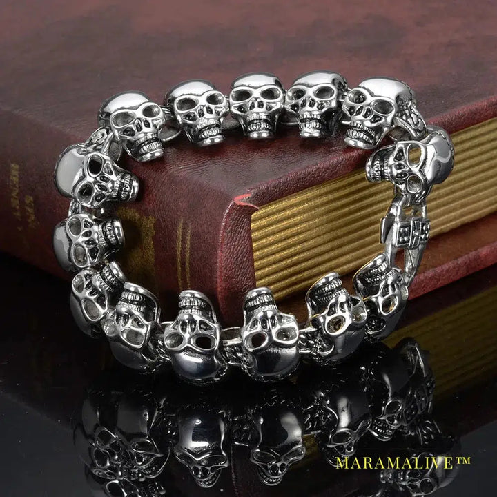 Punk Rocker Skull Head Man Bracelet for Men Stainless Steel Skeleton Jewelry Men's Bracelets & Bangles Male Mannen Armband Gifts