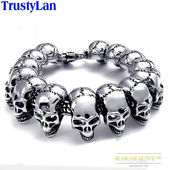 Punk Rocker Skull Head Man Bracelet for Men Stainless Steel Skeleton Jewelry Men's Bracelets & Bangles Male Mannen Armband Gifts