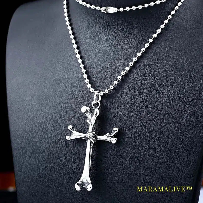 Punk Stainless Steel Clavicle Cross Pendant Punk Necklace For Man Women Charm Choker