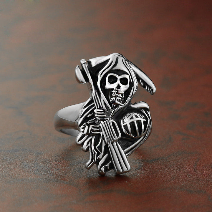 Punk Stainless Steel Ring Men's Sickle Skull Ring