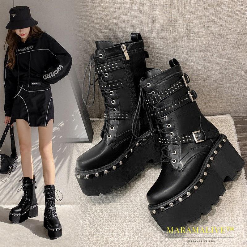 Punk Studded Platform And Fleece Boots