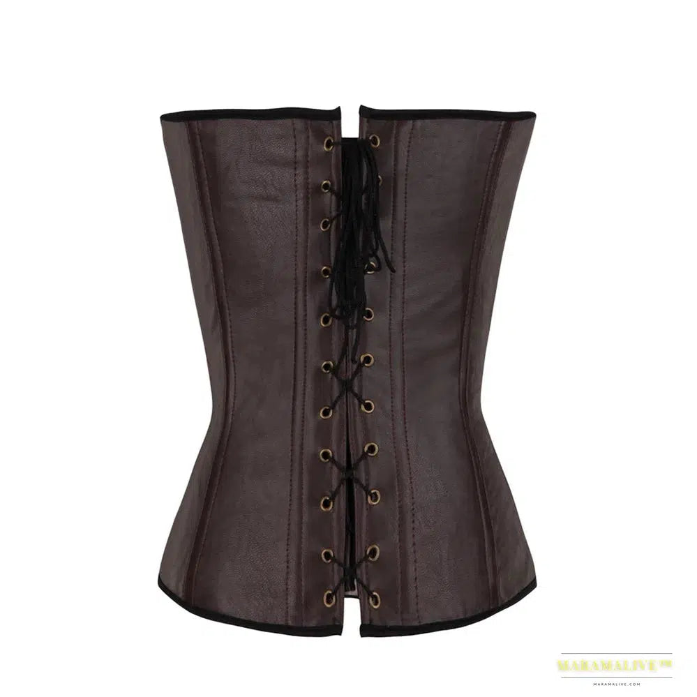 Punk Style Halterneck Basque Corselet Women Body Shaper Lace Up Boned Corset Black Brown 901#