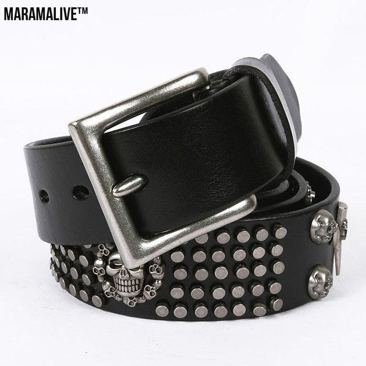 Punk Style Leather Men's DJ Belt With Skull Head All-Match Belt