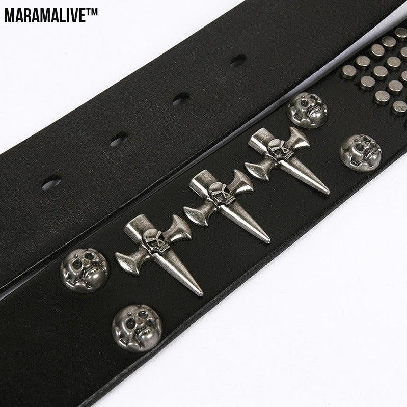 Punk Style Leather Men's DJ Belt With Skull Head All-Match Belt