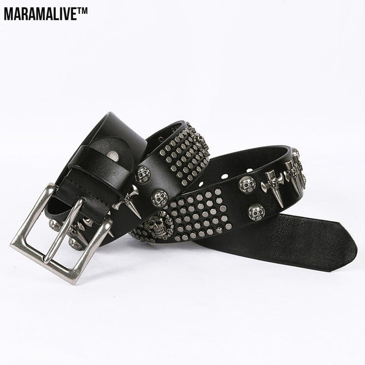 Punk Style Leather Men's DJ Belt With Skull Head All-Match Belt